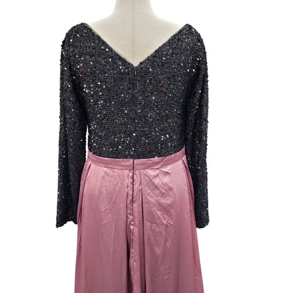 NWT Women's Black Pink Long Sleeve Sequin Gown Size 28 - Picture 8 of 13